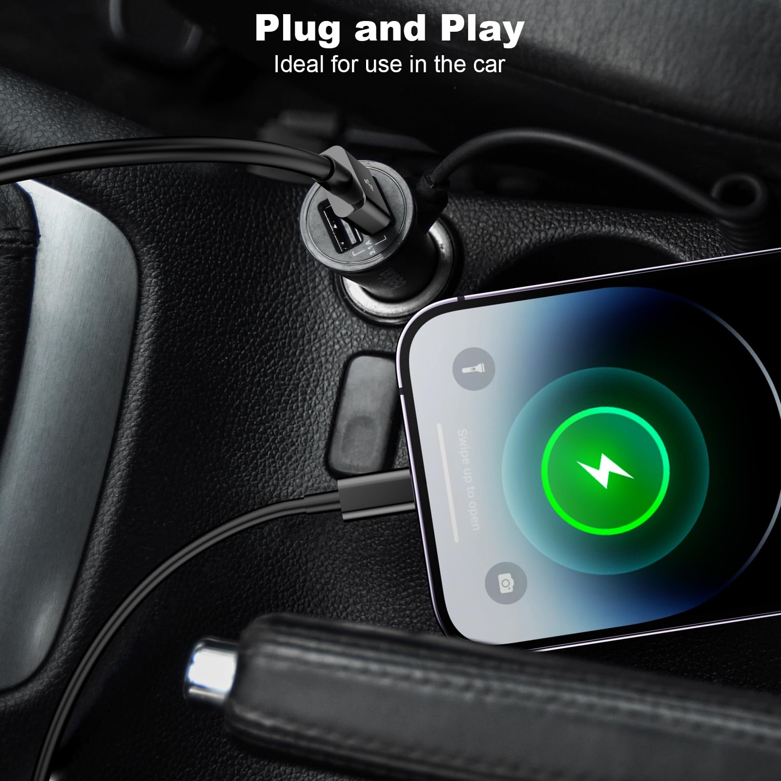 Cveael Cavo Carplay per auto, 1,8 m, cavo USB A a Lightning compatibile per iPhone 14 13 12 11 Pro Max XR XS X 8 7 6 Plus SE iPad caricabatterie auto cavo di ricarica (nero)