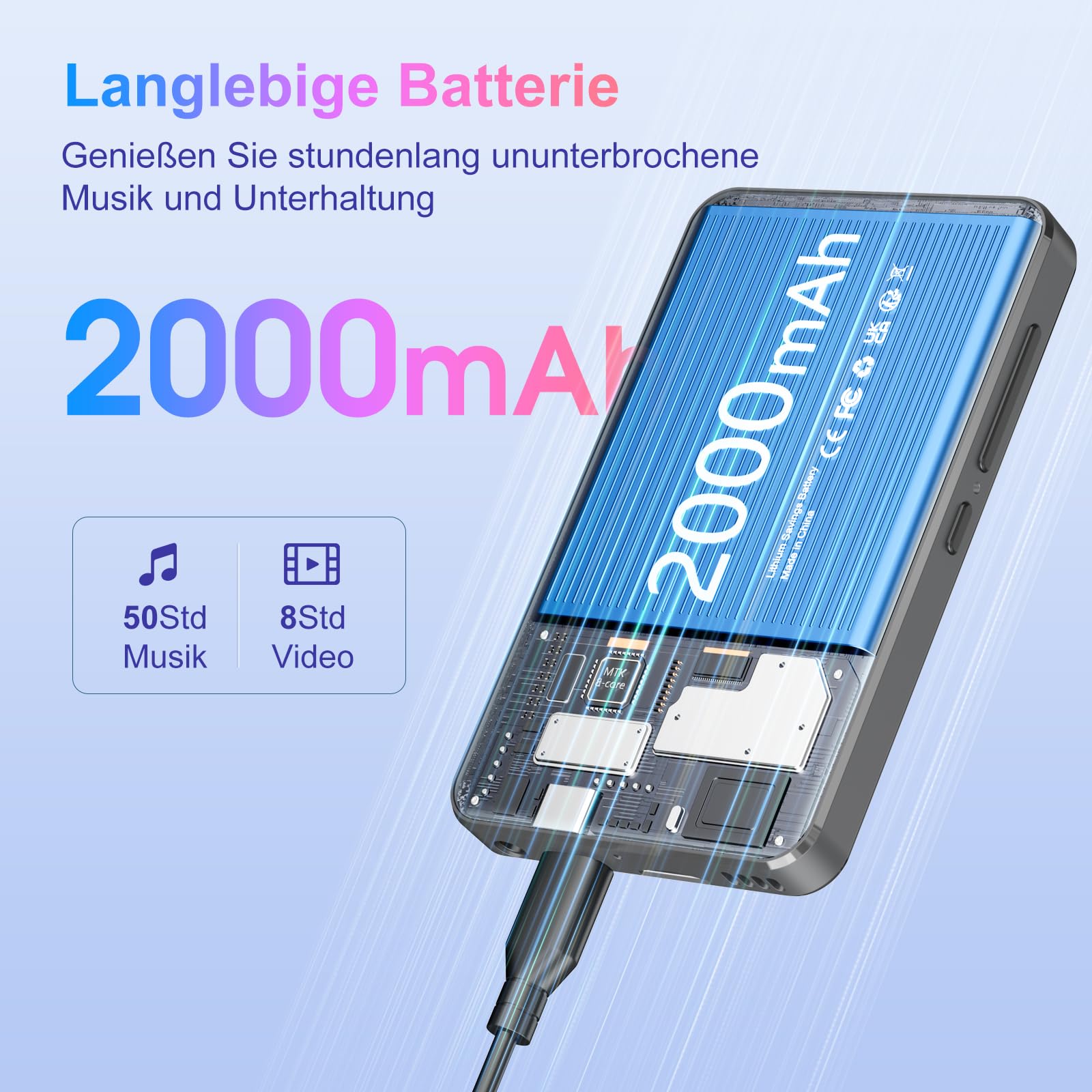 MECHEN MP3 Player Spotify mit Android 9.0, Bluetooth 4.1 & WLAN, 4 Zoll Display, Amazon Musik, Audible, Radio, Offline-Apps, Ideal für Sport, Reisen & Kinder (grau)