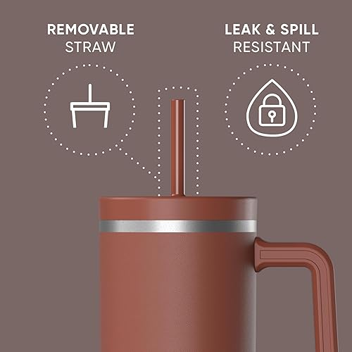 Miniatura 4 de Hydrapeak Voyager - Vaso térmico de acero inoxidable de 40 onzas con asa, botella de agua aislada con pajita y tapa, taza de viaje reutilizable