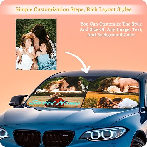 Miniatura 9 de Parasol personalizado para parabrisas de automóvil con 1-4 fotos, añade tu propia foto, logotipo, texto, plegable, reflectante, protector solar para