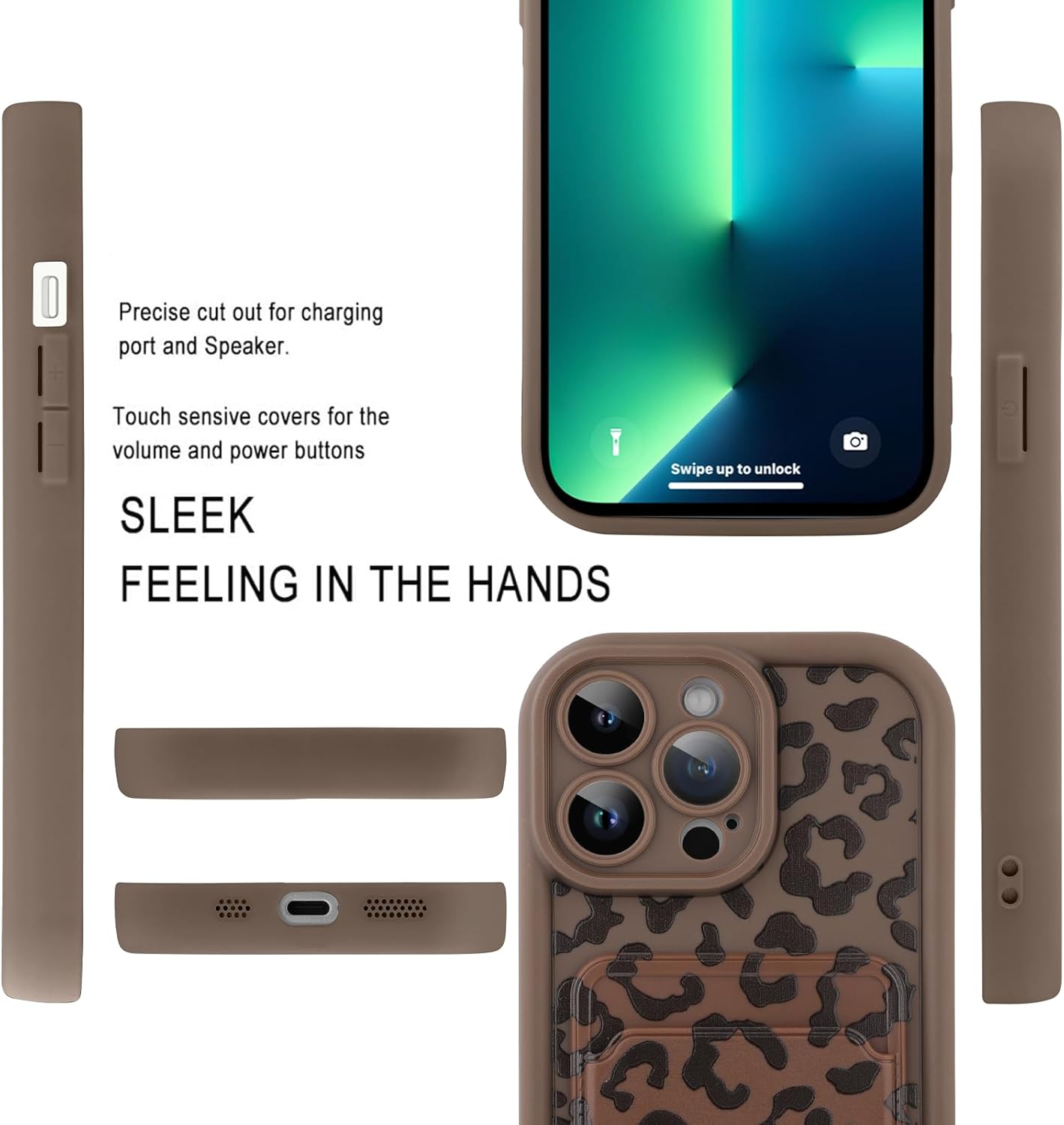 MOWIME Compatible with iPhone 13 Pro Max Case with Card Holder, Cheetah Print Shockproof Soft TPU Protective Cover Women Girls, Anti Scratch Wallet Case for iPhone 13 Pro Max 6.7 Inch, Brown - Image 5