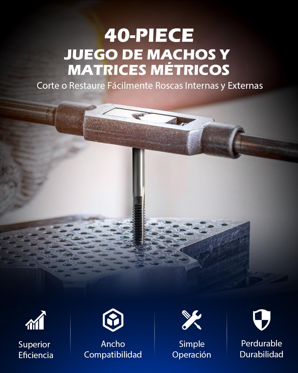 Orion Motor Tech Juego de Machos y Matrices de 40 Piezas, Tamaños Métricos | Kit de Herramientas para Mejorar el Hogar para Crear y Reparar Roscas | Juego de Herramientas Manuales con Llaves Métricas