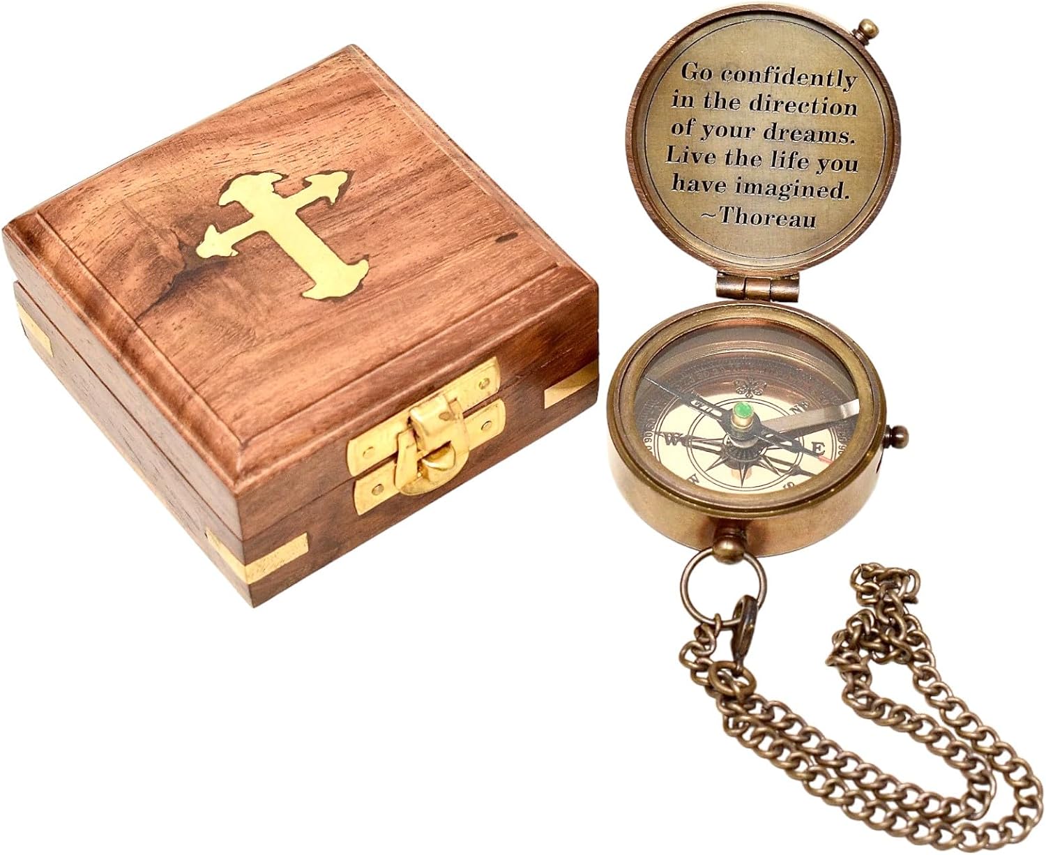 Engraved Antique Nautical Directional Magnetic Compass with Scripture Baptism Gifts, Graduation Highschool Gift for him with Wooden Case Go Confidently Compass in Cross Wooden Box
