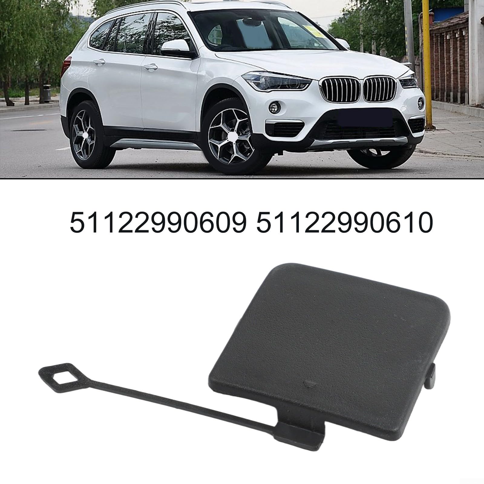 Copertura gancio di traino per X1 E84 2009-2012, ABS nero paraurti anteriore tappo di traino parte di ricambio compatibile con OEM 51122990609 51122990610 lato sinistro o destro per (51122990610