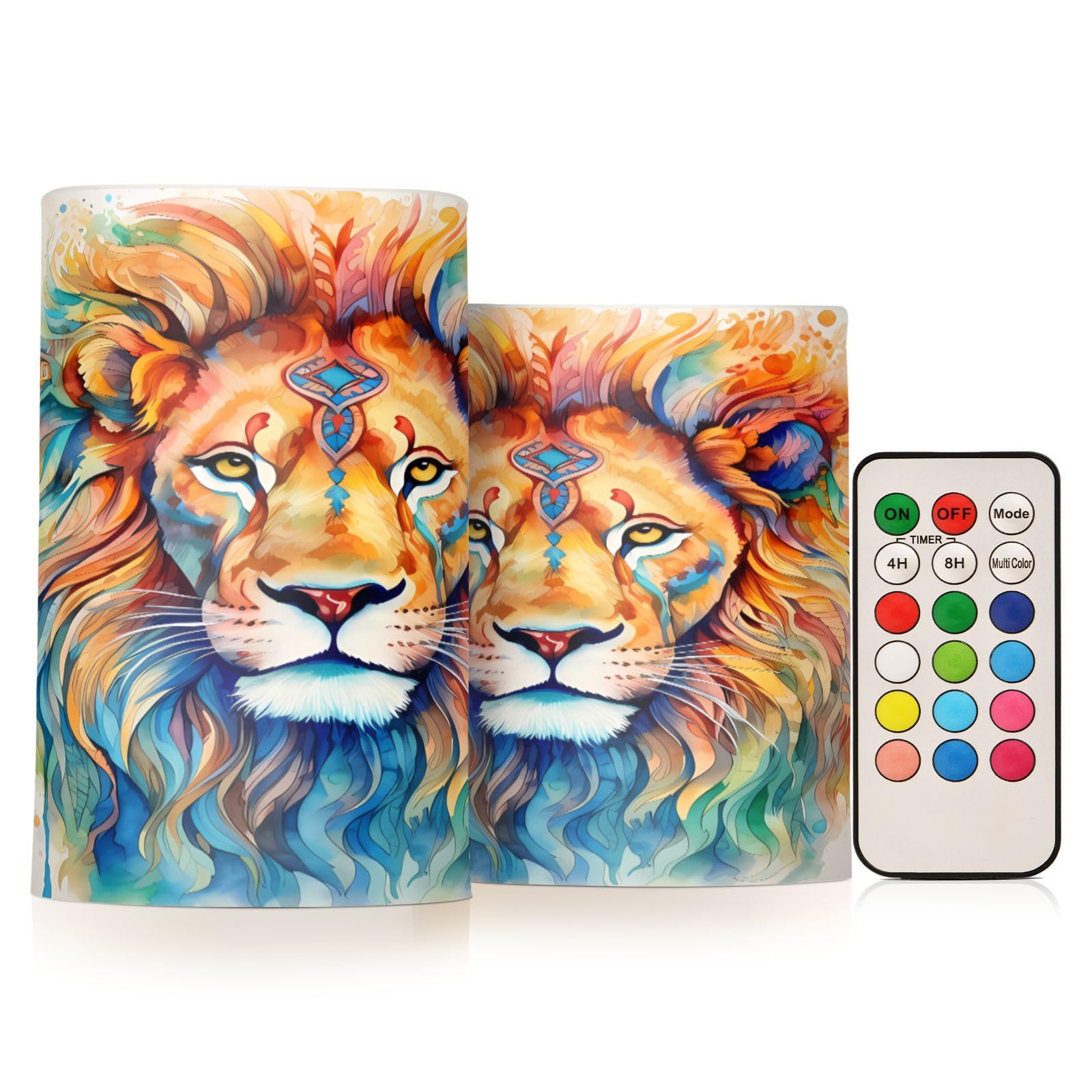 Mnsruu Flickering Flameless Candles African Lion LED Candles with Remote Timer Set of 2 Battery Operated Candle Home Decoration
