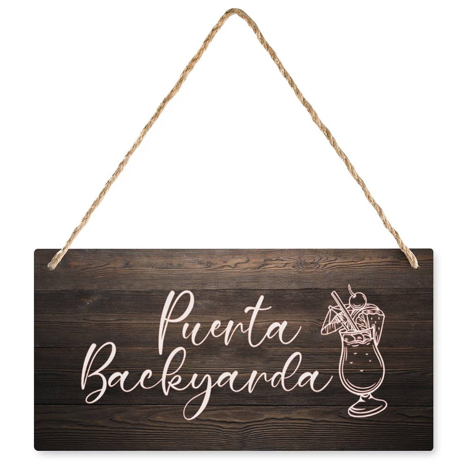 Puerta Backyarda (Backyard Door) Wooden Decor - 12X6 Inch Rustic Wedding Hanging Sign, Farmhouse Living Room Thanksgiving Decor