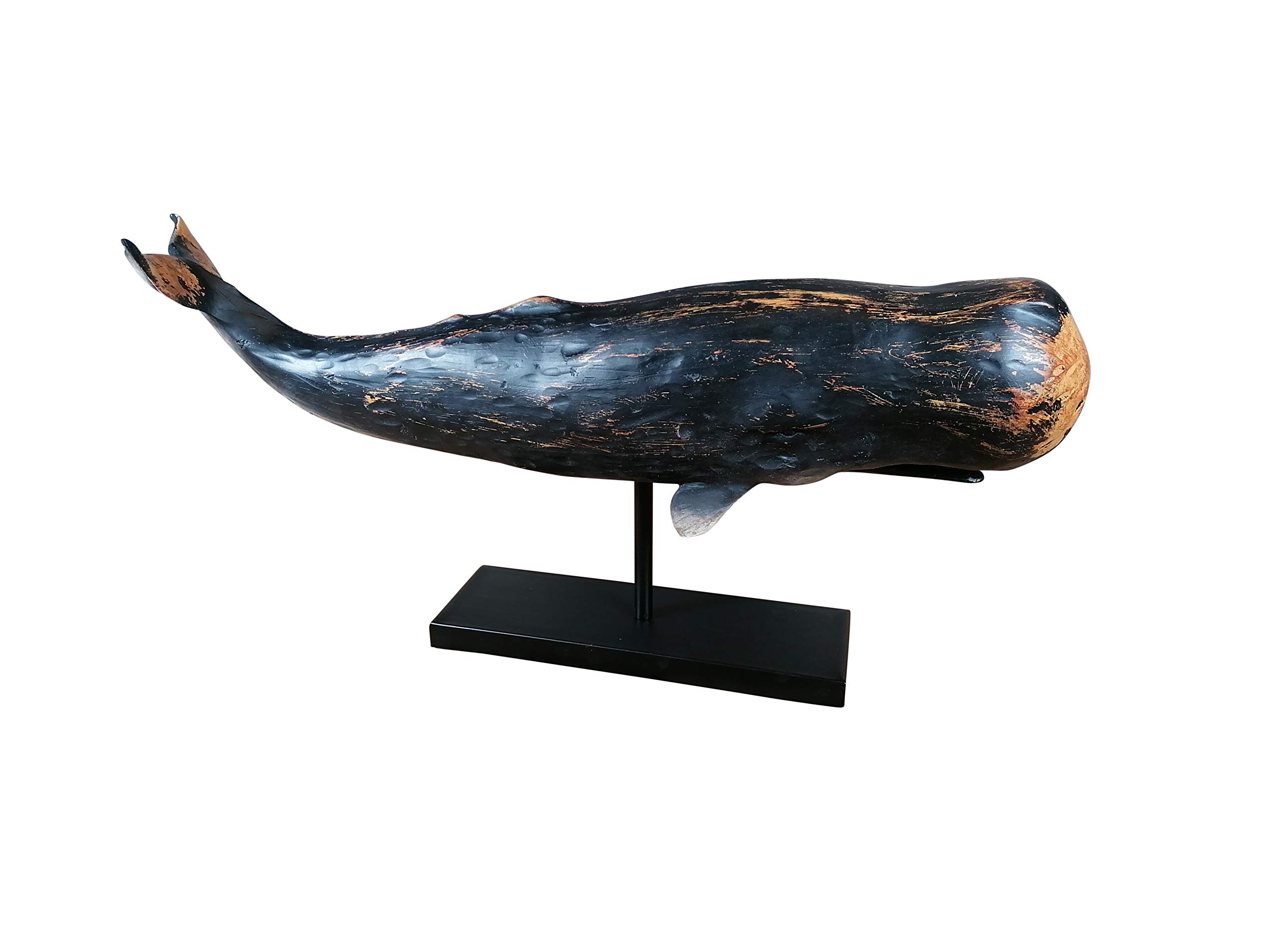 MichaelNoll Statua decorativa a forma di balena, in poliresina, stile moderno, decorazione marittima in effetto legno, XXL, 77 x 17,5 x 38,5 cm