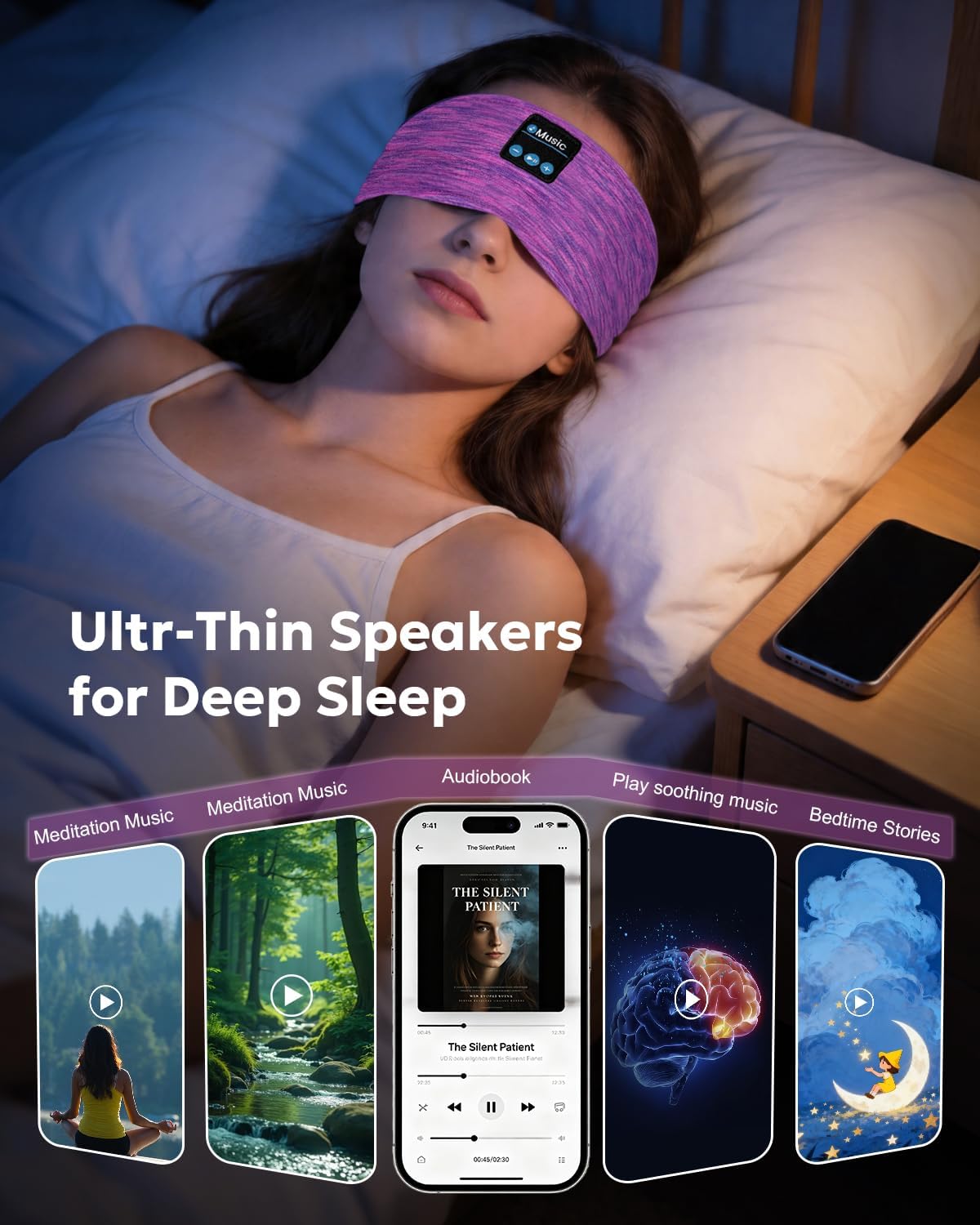Bluetooth Headbands, Sleeping Headphones for Sleep Yoga Travel or Lounging