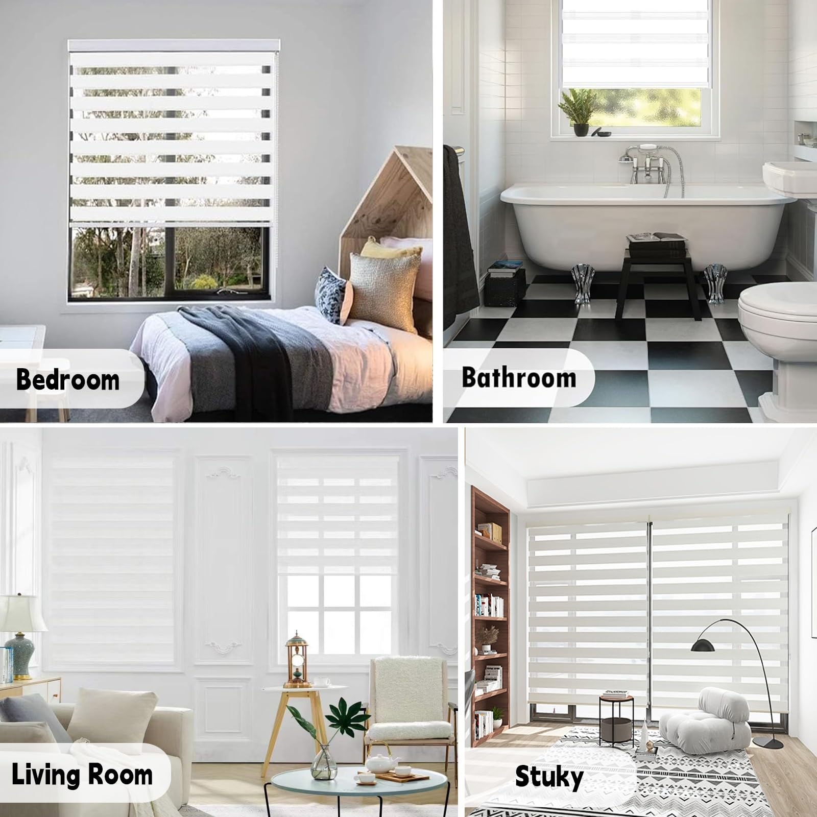 Store enrouleur jour nuit 63 x 180 cm, installation facile, double couche, fenêtre et porte, protection de l'intimité, idéal pour chambre à coucher et salon, 1 pièce, blanc