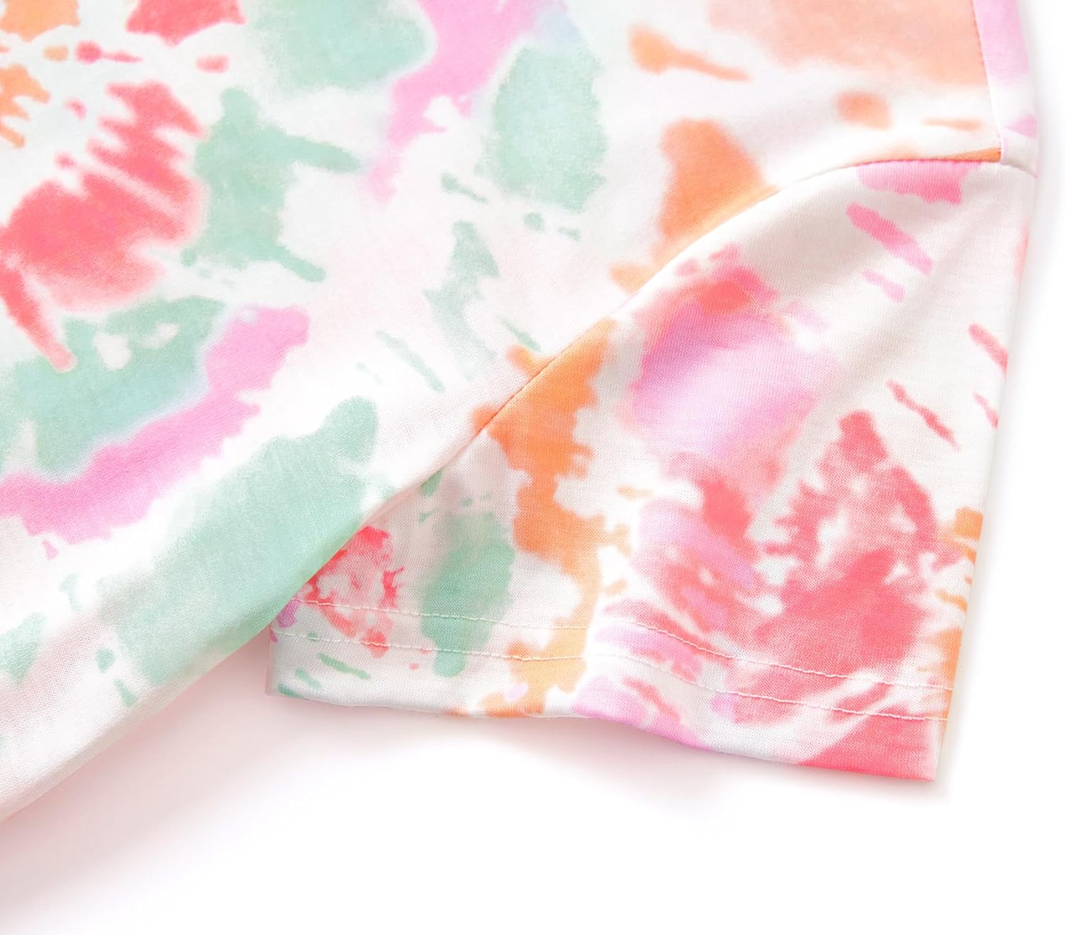 Beezizac Little & Big Girls Pajamas Neon Tie Dye 2-Piece Short Sleeve Summer Outfit Soft Cute Kids PJ Set Size 6-18 12 Red & Orange Swirl image 4 of 6 B0CR3PK9K4