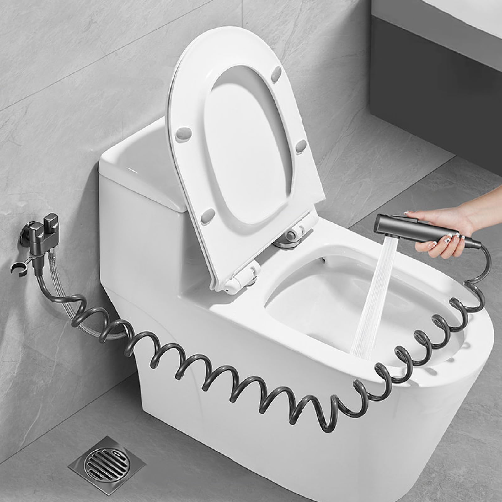 Kit Doccetta per WC Grigio Canna Di Fucile Doccino Bidet Portatile In Ottone A Parete con Valvola Ad Angolo E Supporto Adatto per Il Lavaggio Dei Pavimenti