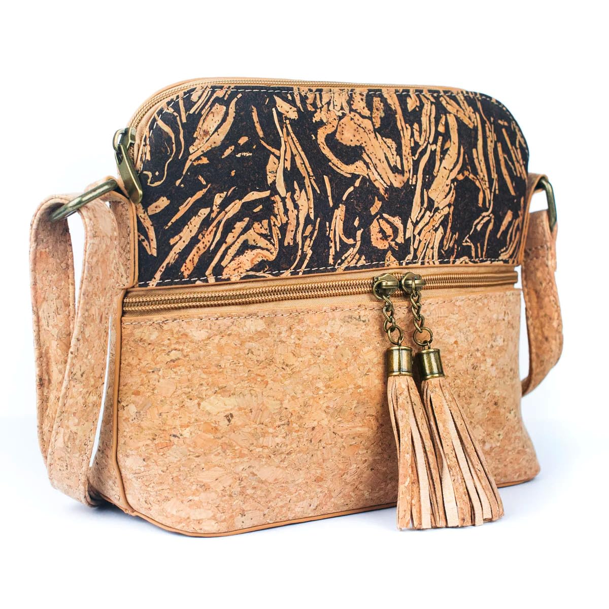 Damen Handtasche Fusion aus Kork und Kaffeebohnen Recycelte Naturprodukt Vegan Leder Nachhaltig Korktasche Schultertasche Braun M