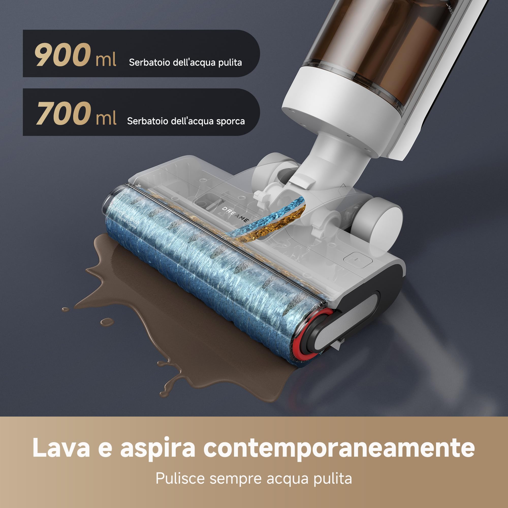 DREAME G10 Pro Aspirapolvere Lavapavimenti, Aspirazione da 16.000 Pa, Spazzola che Pulisce sui Due Lati, Pulizia Automatica con Doppia Rotazione, Autonomia di 35 Min, Ampio Display LED, 75 dBA