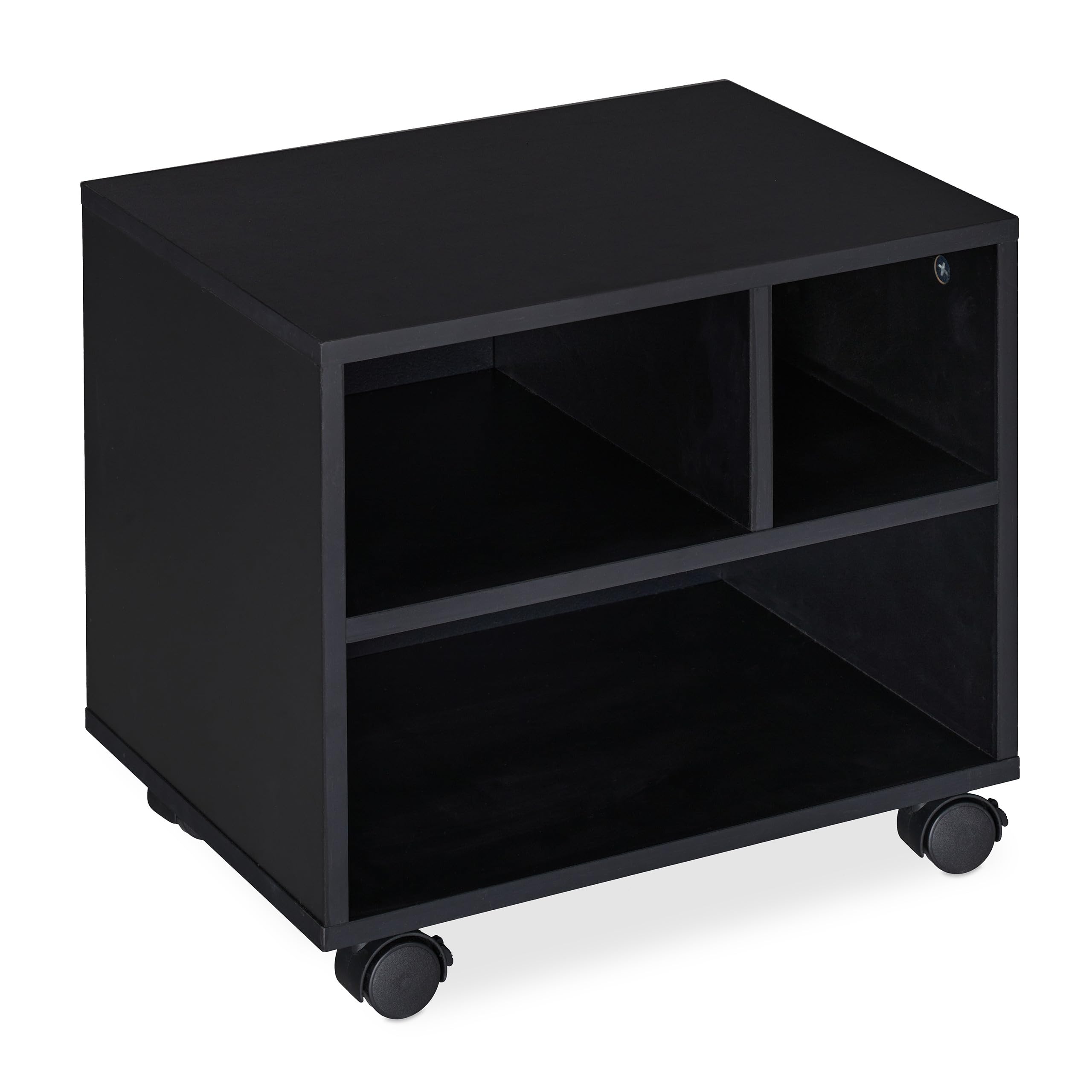 Relaxdays Carrello Porta Stampante, 3 Scomparti Aperti, per Ufficio, Mobiletto con Ruote, HxLxP 35,5 x 40 x 30 cm, nero