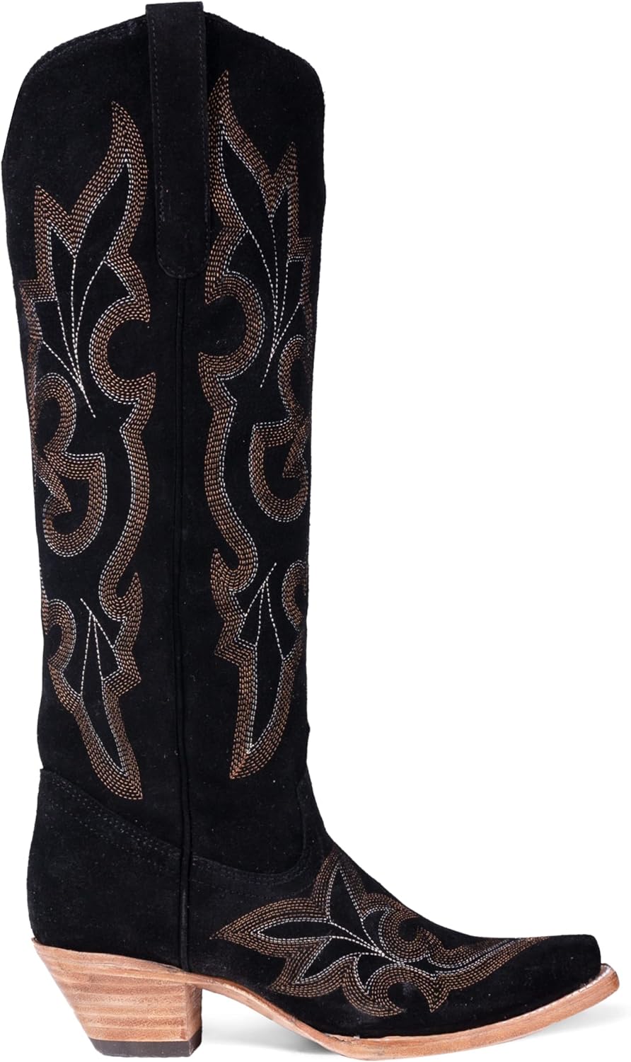 Corral Boots Womens Suede Embroidered Tall Snip Toe Casual Boots Knee High Mid Heel 2-3" - Black