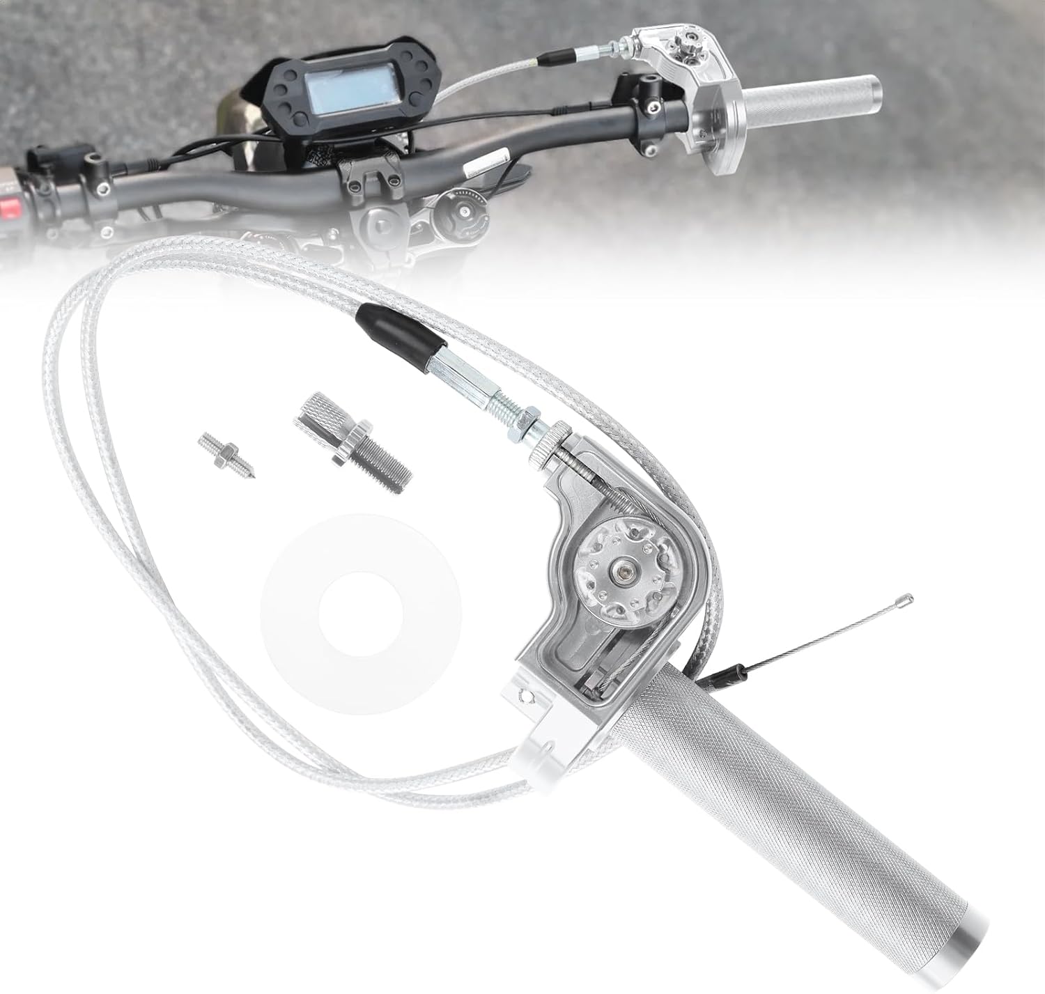 Mini Bike Throttle Grip 7/8" 22mm CNC Aluminum Quick Twister with Throttle Cable, Dirt Bike Throttle & Throttle Cable, Universal Twist Throttle for Pit Bike ATV Scooter Motorcycle-Silver