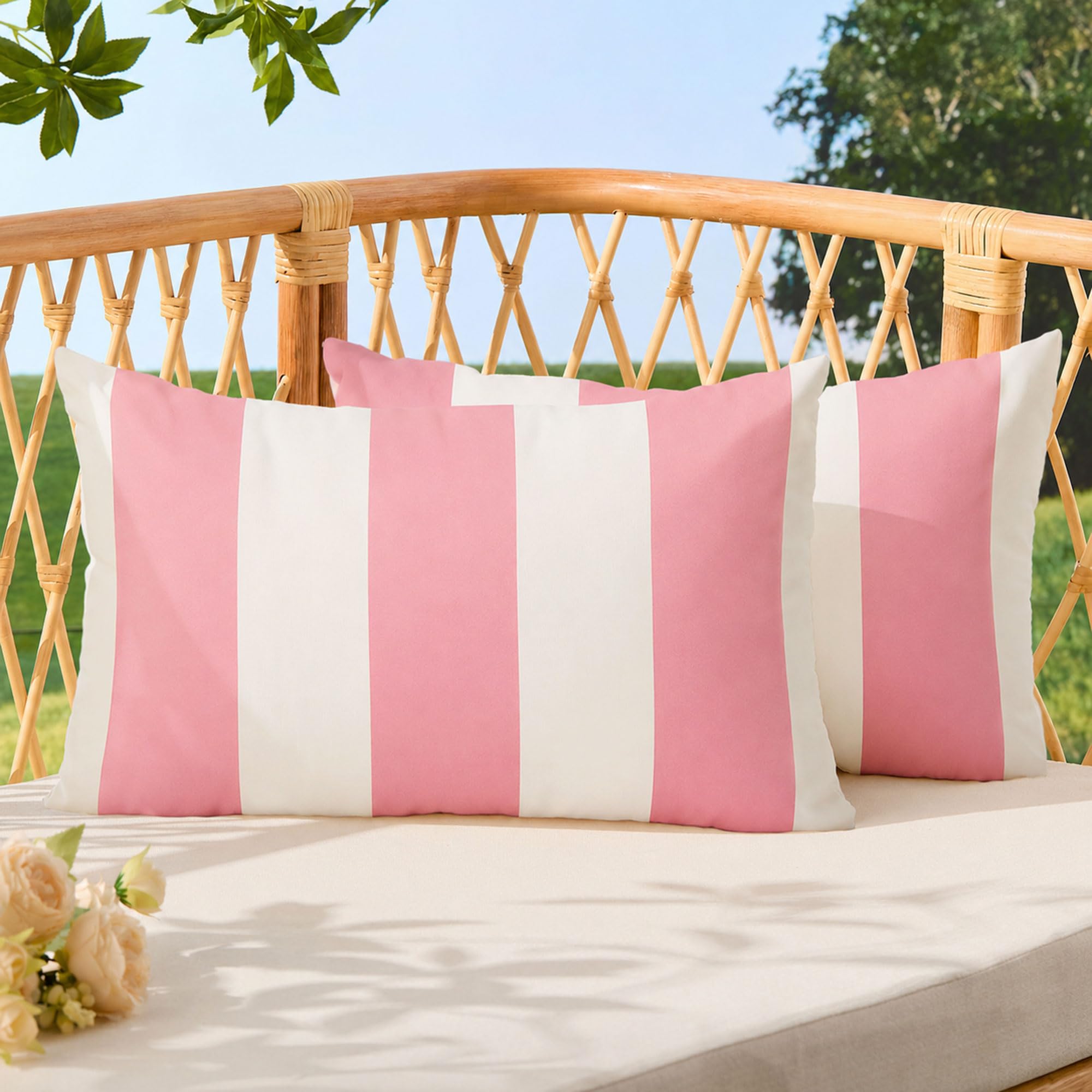 Allorry Outdoor Pillow Covers 12x20 Pink Striped Outdoor Decor JB007H12