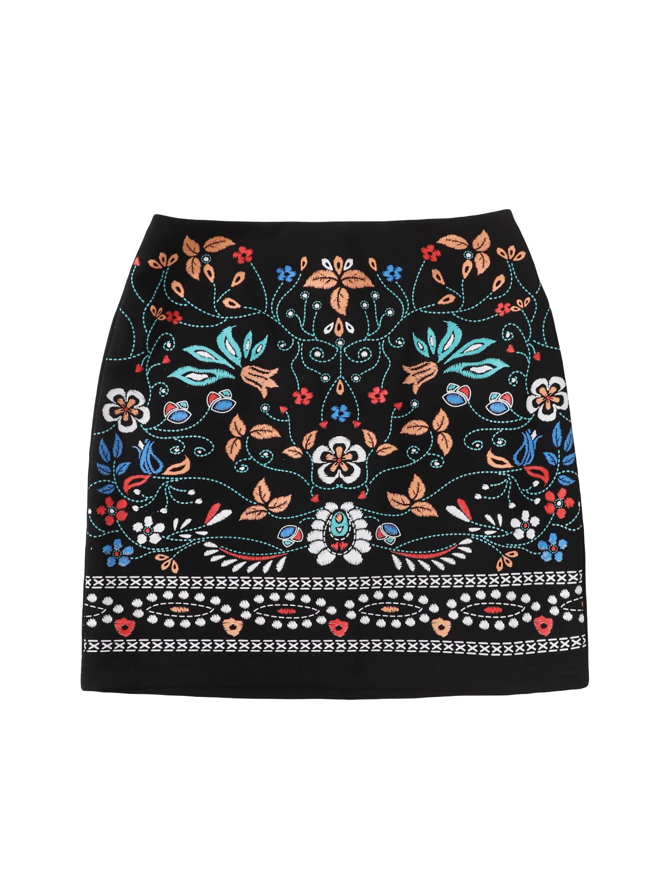 GORGLITTERWomen's Floral Embroidery High Waist Short Pencil Skirt