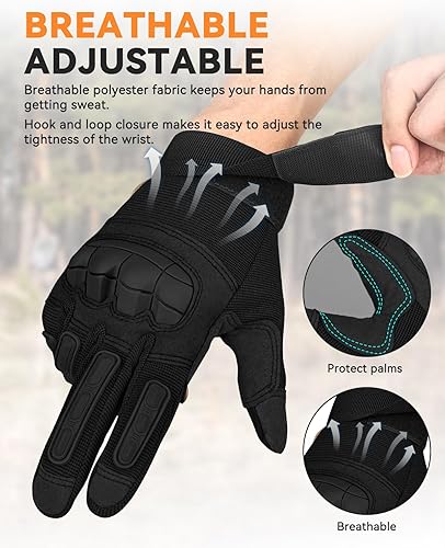 Miniatura 5 de KUMGIM Guantes tácticos para hombres, guantes de combate militares, guantes de airsoft negros, pantalla táctil para Airsoft al aire libre, caza,