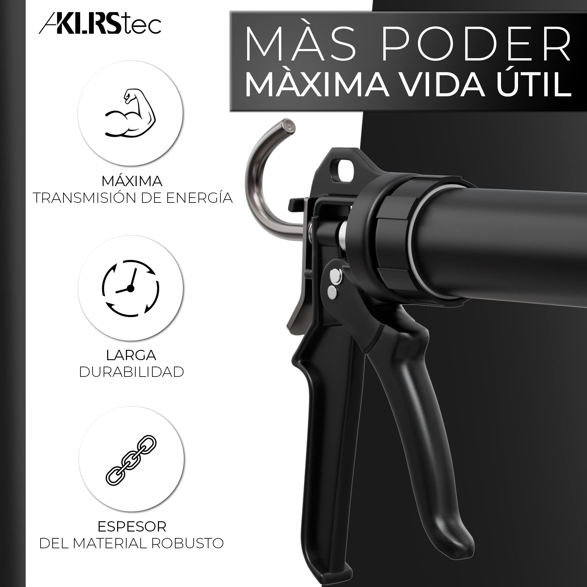 KLRStec® Pistola profesional Pro XL para cartuchos| Pistola para cartuchos de silicona, perfecta para rejuntar y sellado de clafateo | Pistola de aluminio para todo tipo de cartuchos de 310ml a 600ml