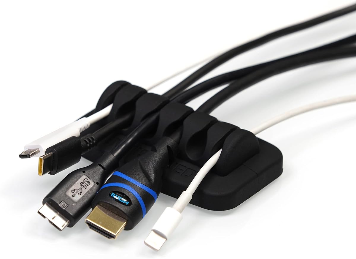 Organizador de cables de escritorio, ponderado, silicona ecológica, sin mal olor, incluido con 4 bridas reutilizables (negro)