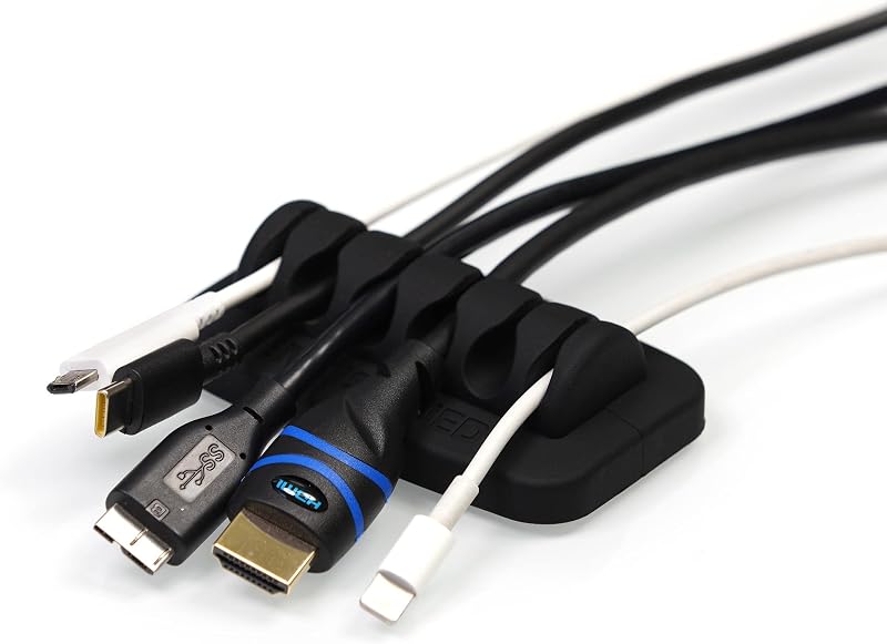 Organizador de cables de escritorio, ponderado, silicona ecológica, sin mal olor, incluido con 4 bridas reutilizables (negro)