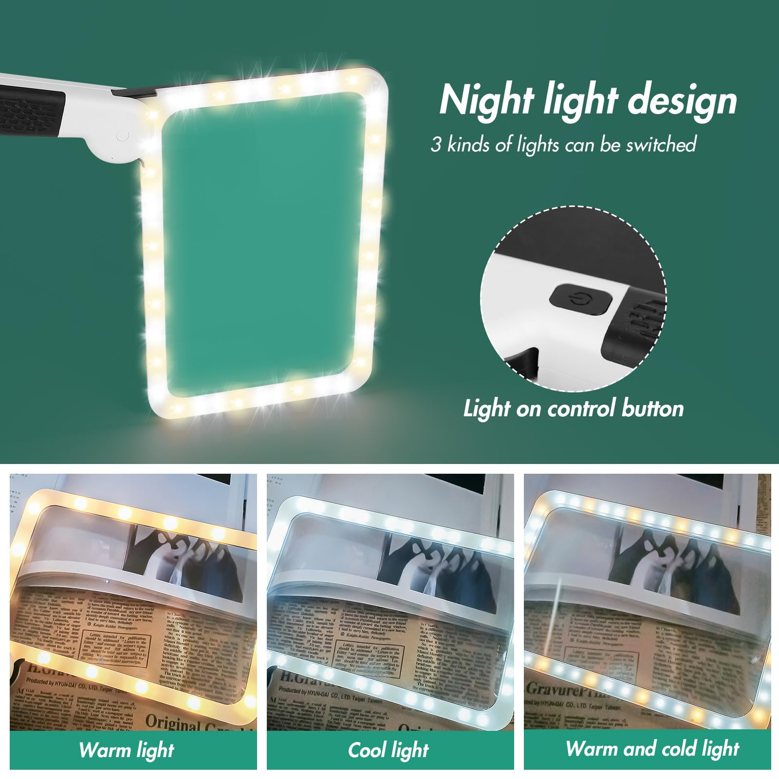 Loupe Lumineuse Kocusu 5X - 48 LEDs - 208x165 Mm - Pliable - Pour Lecture Et Precision