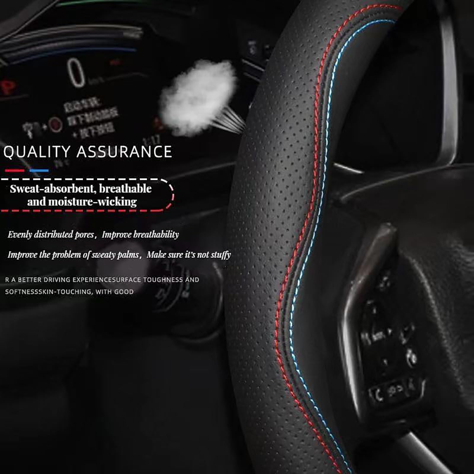 Couvre-Volant pour Peugeot GT Rifter 208 308 2008 3008 508 508 SW 5008 Housse de Volant en Cuir Microfibre Accessoire de Protection Confortable Antidérapant,Black B