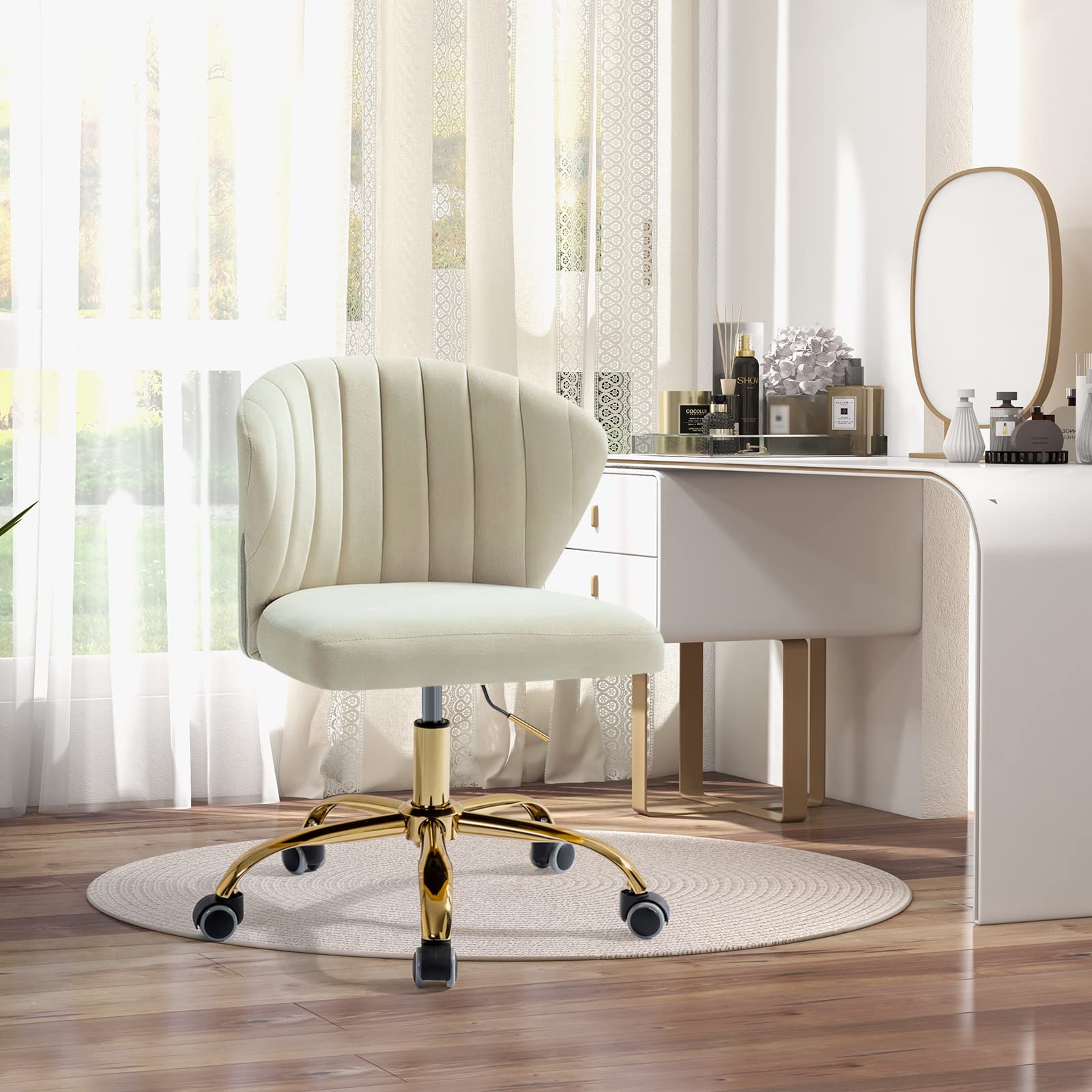 FABRICATION HAUS Velvet Desk Chair with Adjustable Height and Wheels, Ivory โ image 1