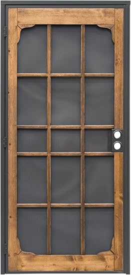 Prime-Line 3809BZ3068-I-WF Woodguard Steel Security Door – Traditional Screen Door Style with the Strength of a Steel Security Door – Steel and Wood Construction, Non-Handed, Bronze (Single Pack)