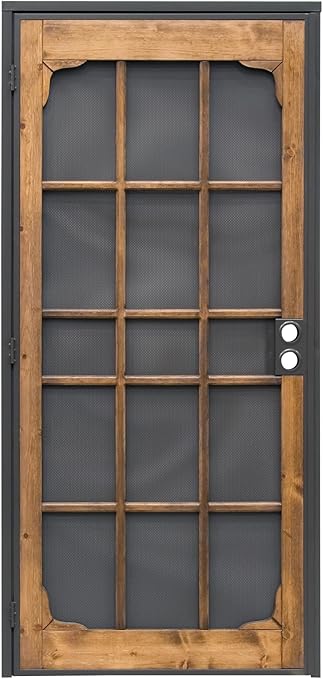 Prime-Line 3809BZ3068-I-WF Woodguard Steel Security Door – Traditional Screen Door Style with the Strength of a Steel Security Door – Steel and Wood Construction, Non-Handed, Bronze (Single Pack)