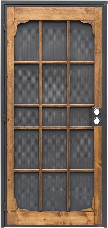 Prime-Line 3809BZ3068-I-WF Woodguard Steel Security Door – Traditional Screen Door Style with the Strength of a Steel Security Door – Steel and Wood Construction, Non-Handed, Bronze (Single Pack)