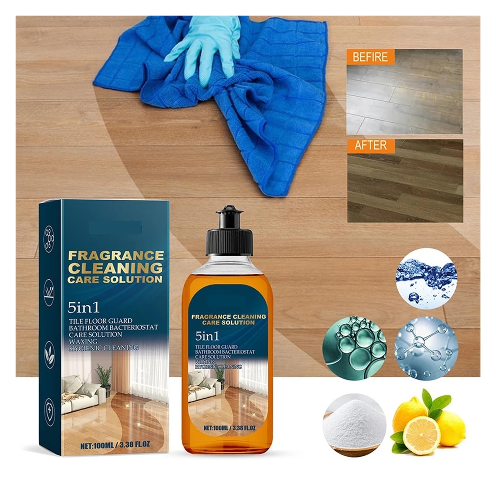 Detergente for pavimenti da 100 ml, detergente multiuso for la cura dei pavimenti, prodotto for la pulizia di cucine, bagni e superfici, for la pulizia domestica e la brillantezza.(3 Bottles)