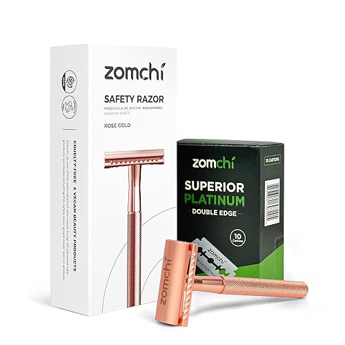 Maquinilla de afeitar de seguridad de doble filo de oro rosa para mujeres con 50 cuchillas de afeitar de seguridad
