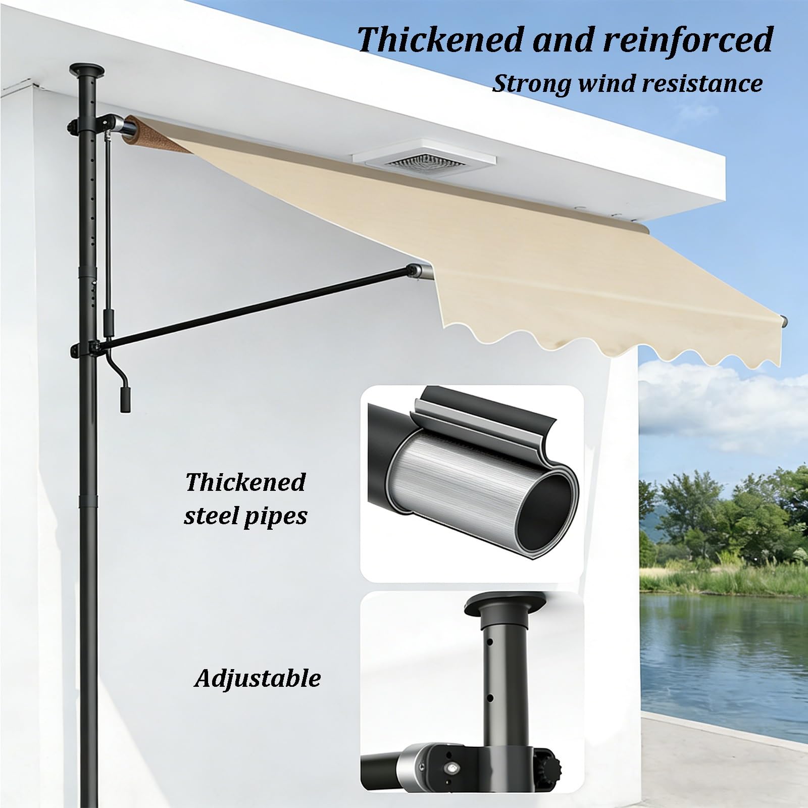 Toldo retráctil para patio con marco de metal, refugio ajustable para exteriores, para terraza, hogar, patio trasero y balcón