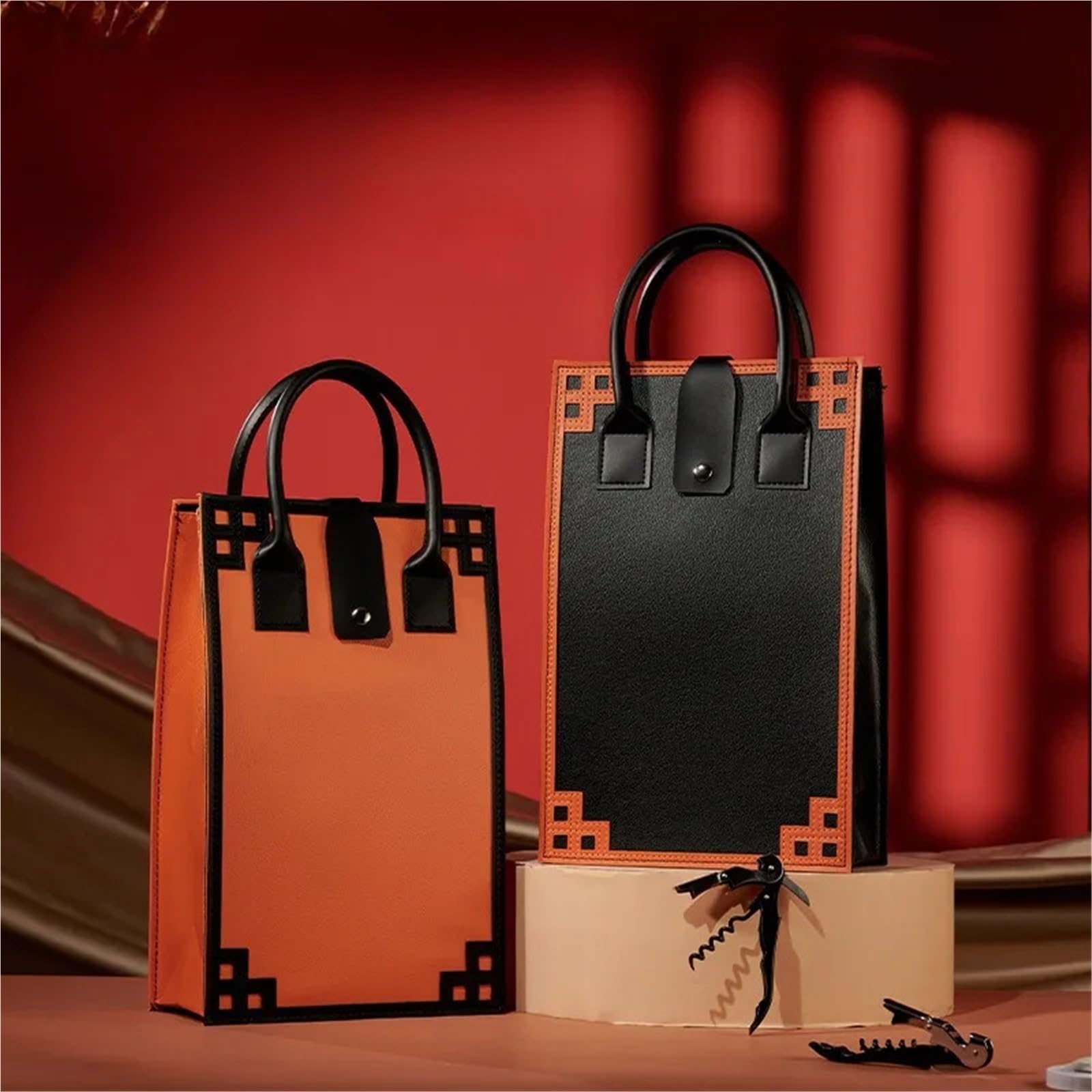 Bolsa De Vino Sacchetti for imballaggio del Vino Rosso Scatole for imballaggio Scatole in Pelle Sacchetti for Vino for Bottiglia Singola e Doppia Borsa for Vino(Black)