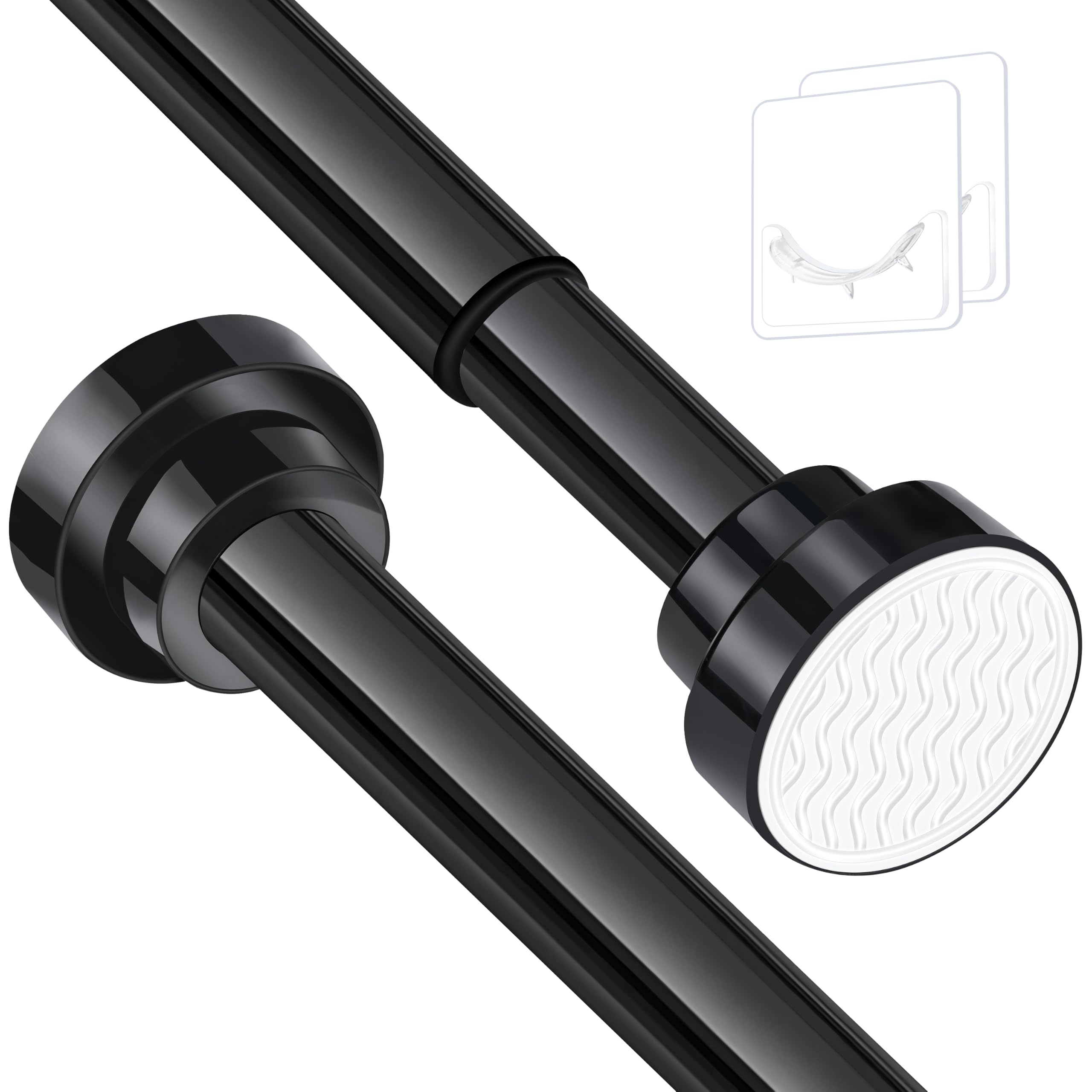 Stainless Steel Extendable Shower Curtain Rod ((72cm-132cm) Black)