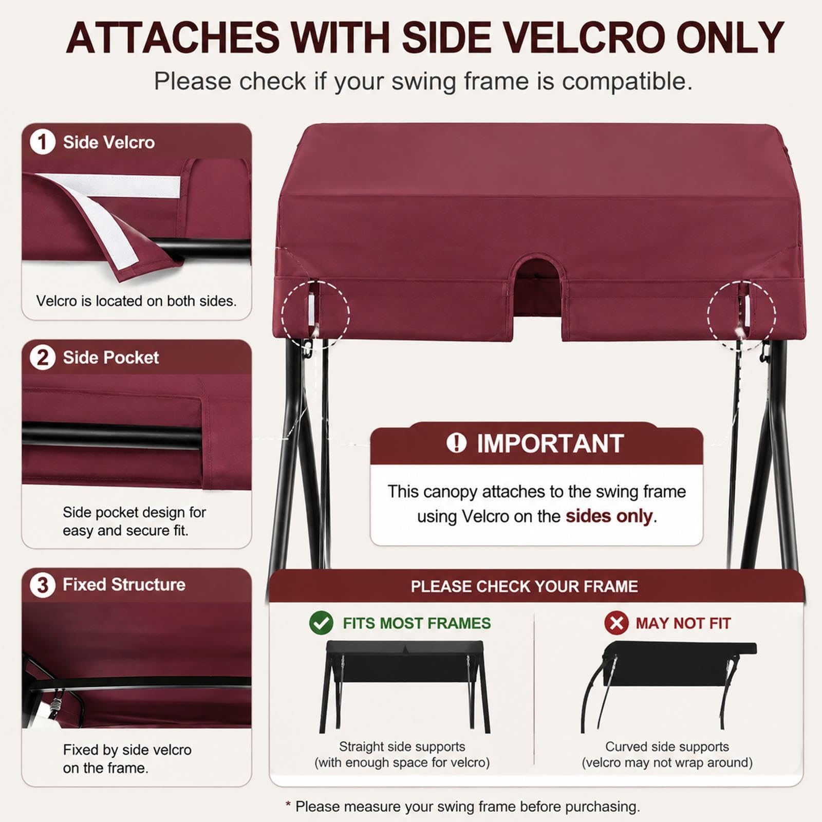 Tettuccio di Ricambio per Dondolo 3 Posti da Giardino Impermeabile | Tessuto poliestere 600D 250g/m², antistrappo, resistente alle intemperie, facile da pulire(Gray,62.2*46.5*7.5*5.9in)