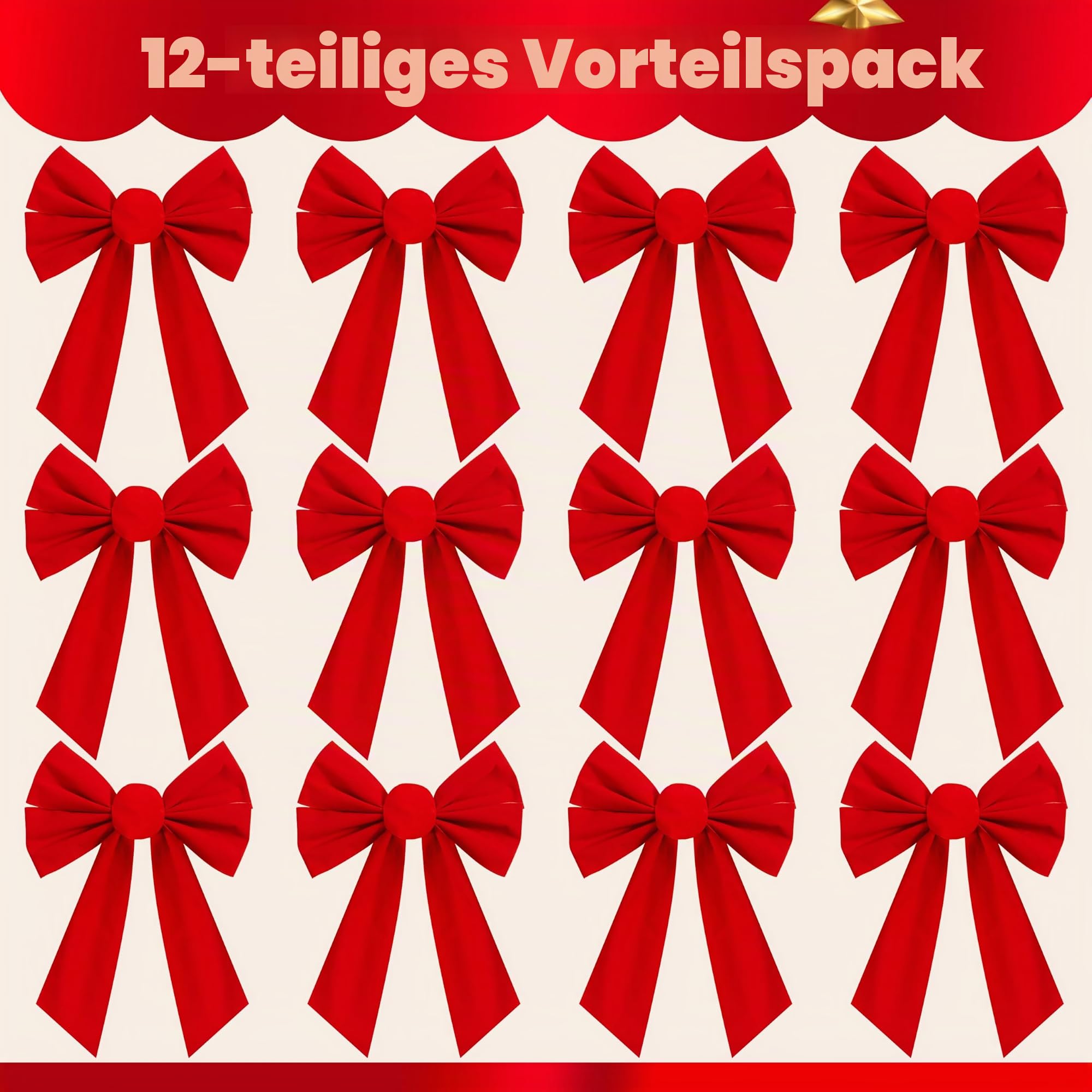 JOYIN 12 rote Weihnachtsschleifen aus Samt, 33 cm lang und 22,9 cm breit, dekorative Weihnachtsschleifen für Kranz, Girlande, Baumdekoration, Innen- und Außenbereich, Urlaubsdekorationen
