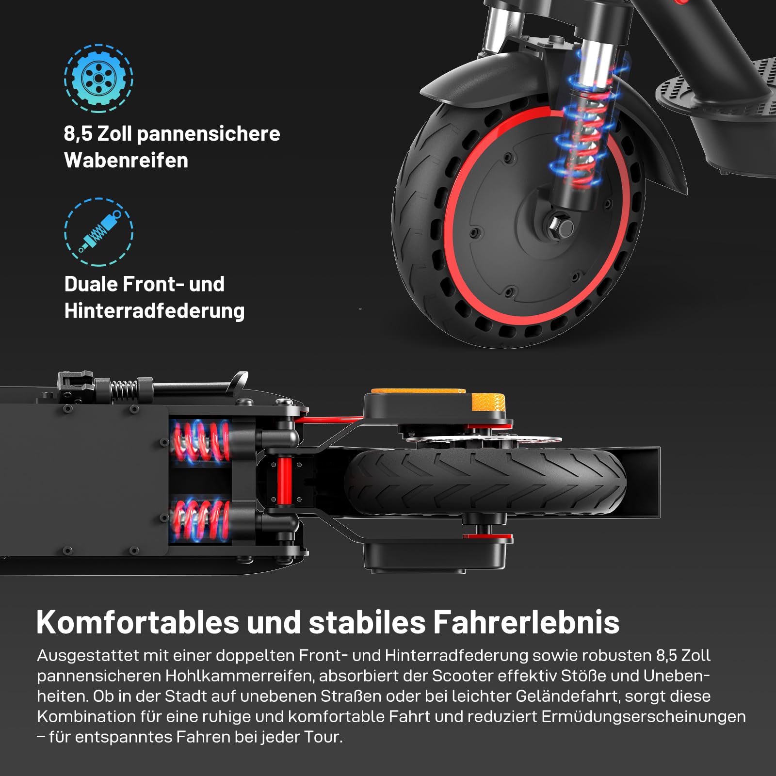 EVERCROSS EV85F/EV10K PRO E-Scooter mit Straßenzulassung (ABE), Faltbarer Elektroroller für Erwachsene mit APP - 400W Motor, 7,8/10,4 AH Batterie, Duales Brems, Zwei Stoßdämpfer