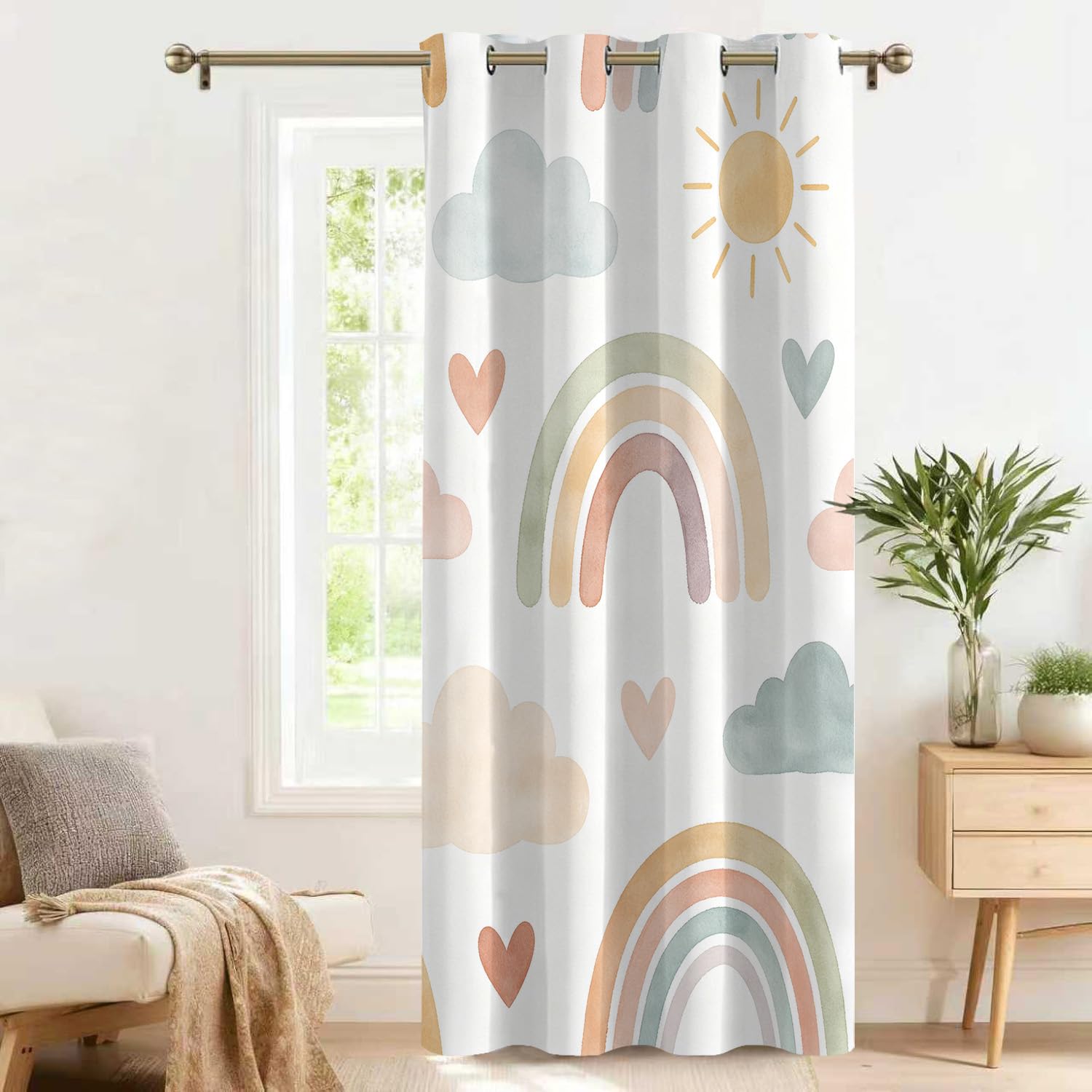 Zasłona wewnętrzna 3D chmury tęczowa akwarela 140 x 240 cm