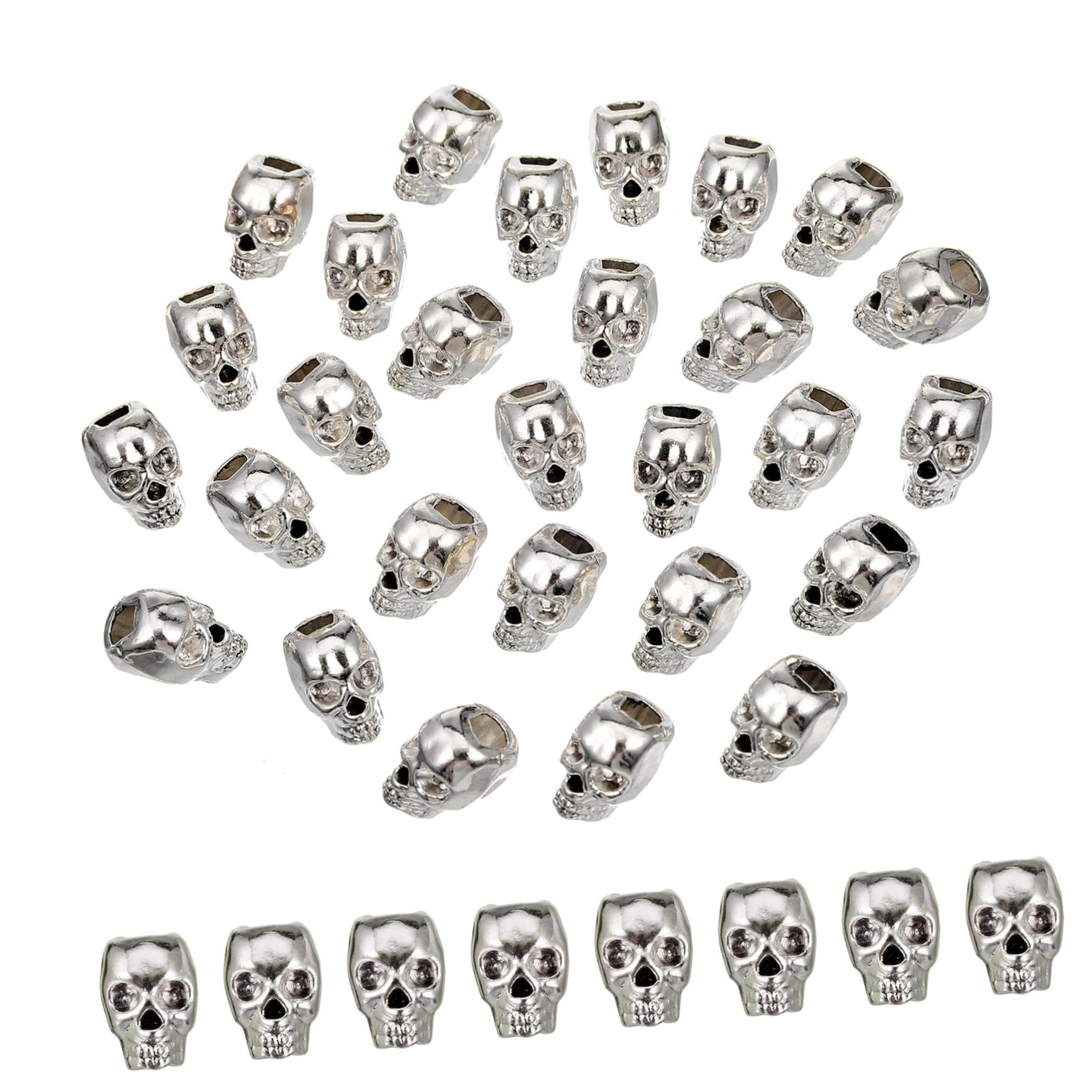 30pcs Silver Skull Spacer Beads Antique Gothic Devil Skeleton Head Loose Beads for Diy Craft Jewelry Making Necklaces Bracelets Earrings Accessories