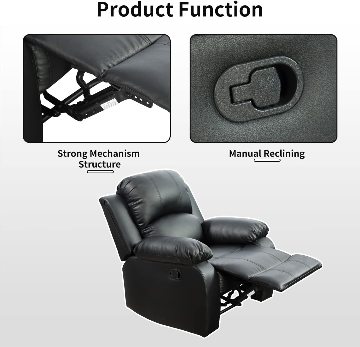 Manual Recliner Sectional Sofa Set, Bonded Leather L-Shaped Living Room Furniture Sets, Reclining Sectional Corner Couch and Recliner Chair Set for Home Office (Black, Sectional + Chair)