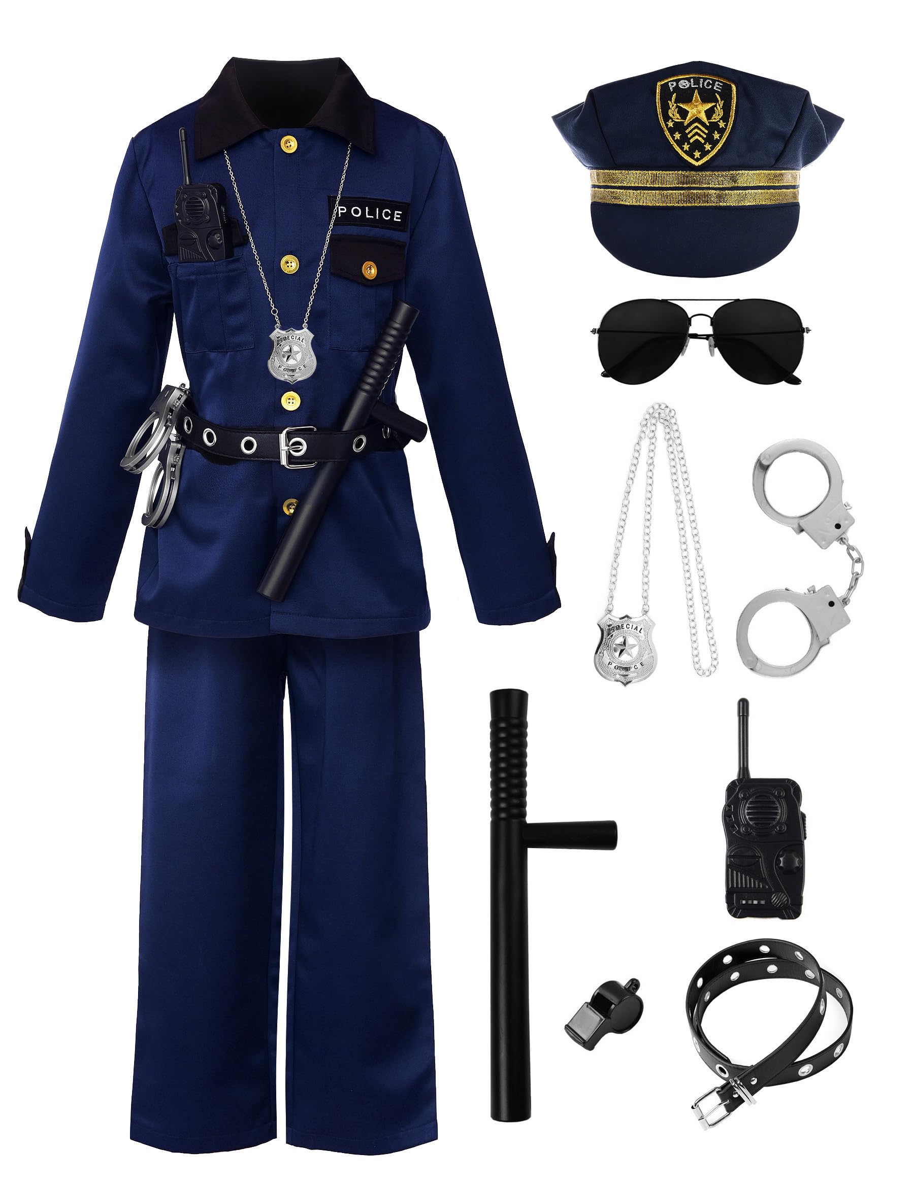 ReliBeauty Disfraz Policía Niño Niña con Accesorios Uniforme Comisario con Sombrero Cosplay Policia Unisex Carnaval Halloween