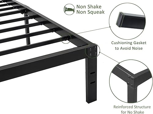 Miniatura 5 de 45MinST Base de cama de plataforma de 14 pulgadas base de colchón de fácil montaje listones de acero resistente sin ruido no necesita somier tamaño