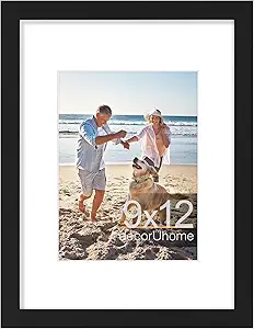 decorUhome 9x12 Picture Frame, Display Pictures 6x8 with Mat or 9x12 without Mat, Wall & Tabletop Display Photo Frame, Black, 1 Pack
