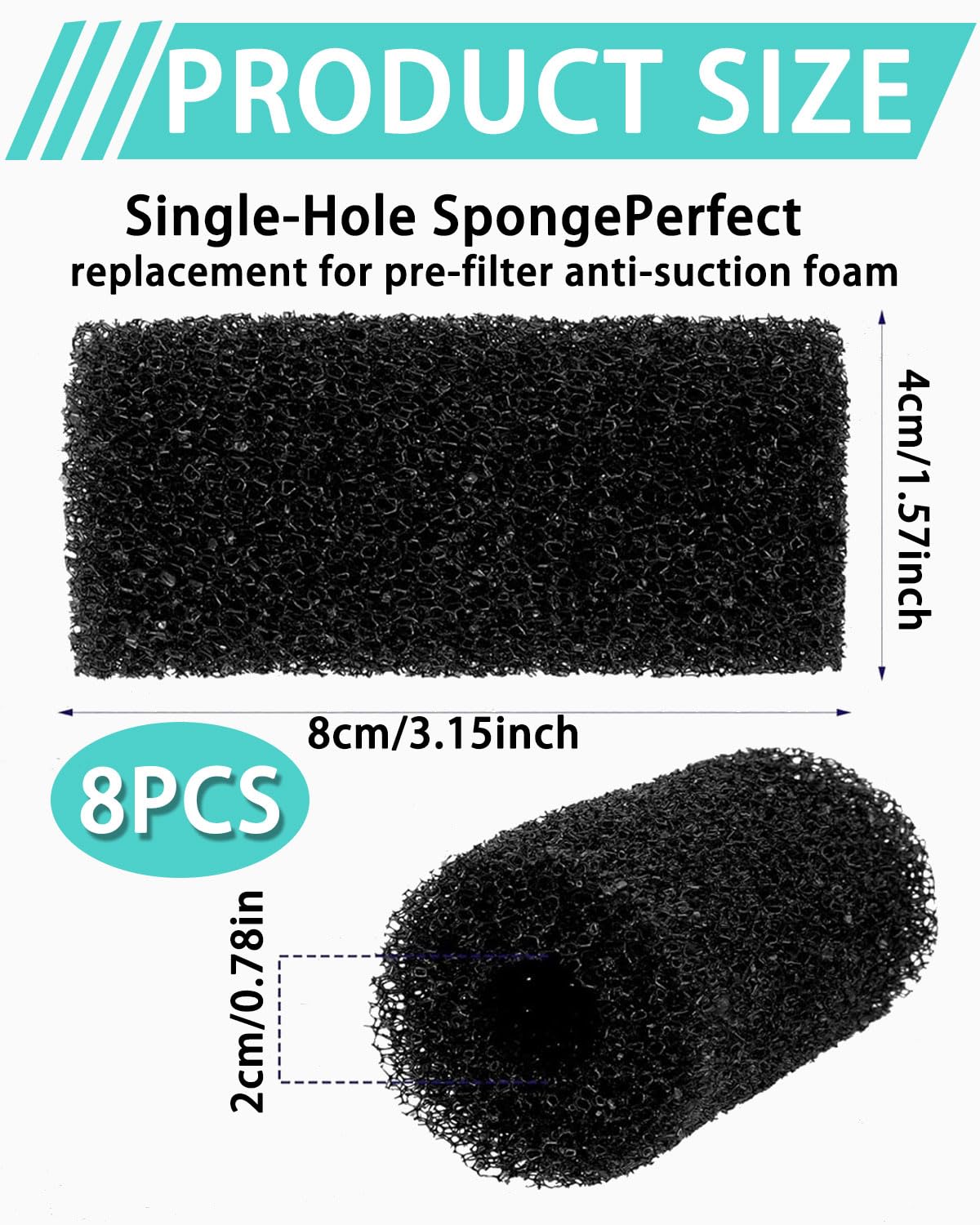 Spugna Filtro Acquario Prefiltro Diametro Interno 2 cm 8 Pezzi