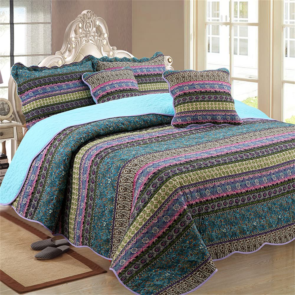 Odot Trapuntino Copriletto Matrimoniale Primaverile-Estivo, Trapuntato Copriletto Mezza Stagione con 2 Federe per Letto Singolo, Matrimoniale e Letto Una Piazza e Mezza (175*220+50*70cm,Verde Boho)