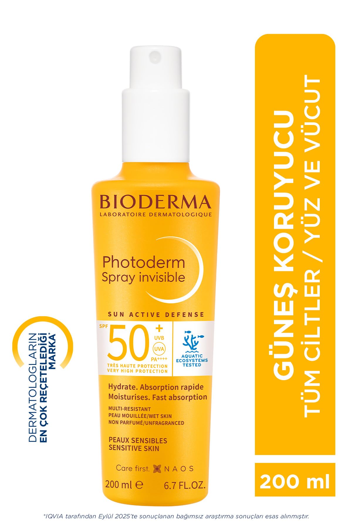 Bioderma Photoderm Spray Invisible SPF50+ Tüm Ciltler için Sprey Formda Yüksek Korumalı Güneş Kremi 200 ml