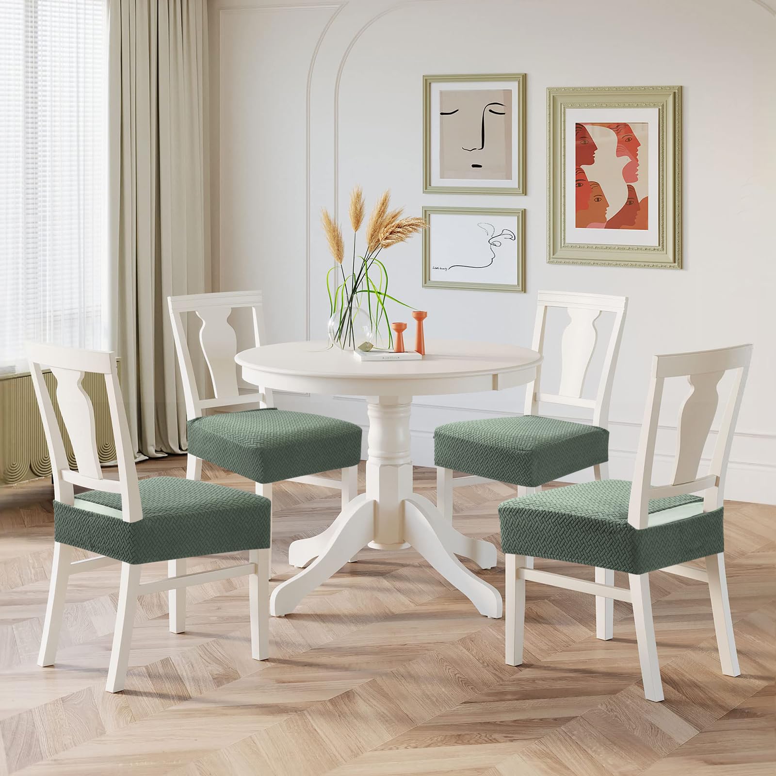 Coprisedie 4 Pezzi Coprisedia Elasticizzato Universale Jacquard Coprisedie per Sedia Fodere per Sedie da Cucina Lavabili Removibili Coprisedia Seduta per Hotel Ristorante (Verde Chiaro, 4 Pezzi)-TB